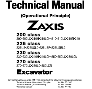 Hitachi Hydraulic Excavtor ZX200-1 Service Manual 16 Hitachi Hydraulic Excavtor ZX200