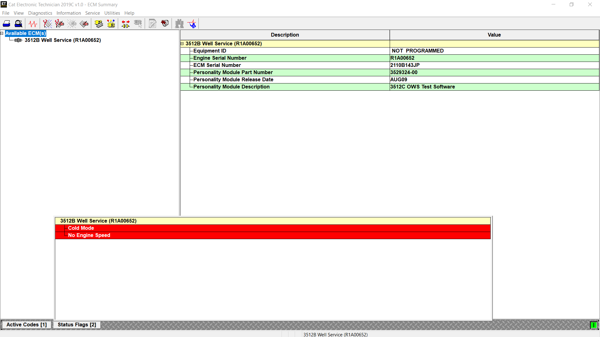 Cold Mode on Status Flags CAT ET Software