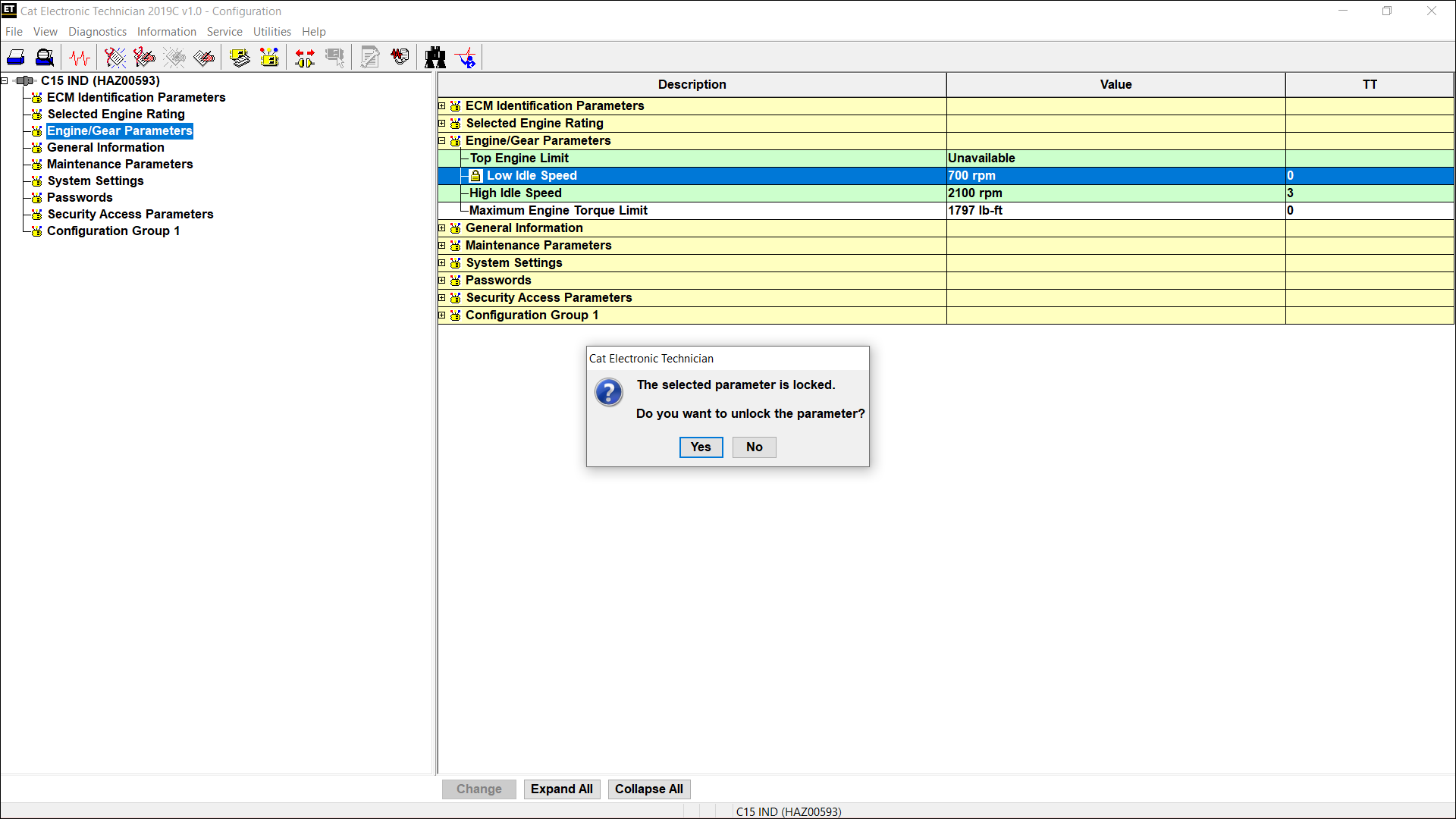 Accessing Parameter Lockout on CAT ET Software
