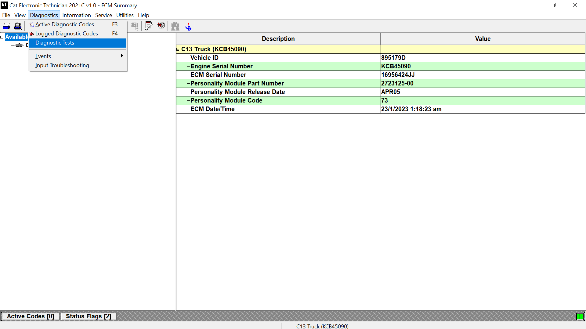 Intake Valve Actuator Solenoid Test using Caterpillar ET Software