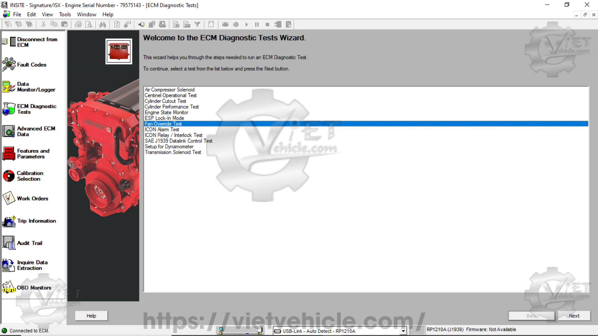How to use Fan Override Test on Cummins engine using Cummins Insite 1