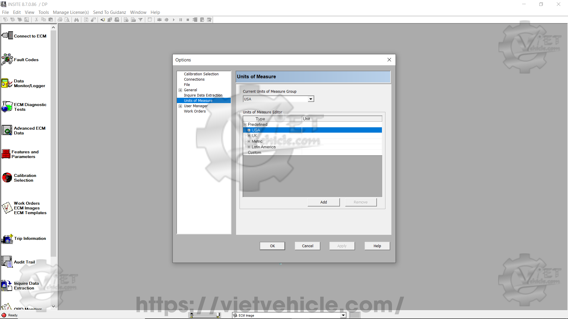 How to change Unit of Measure on Cummins Insite 3