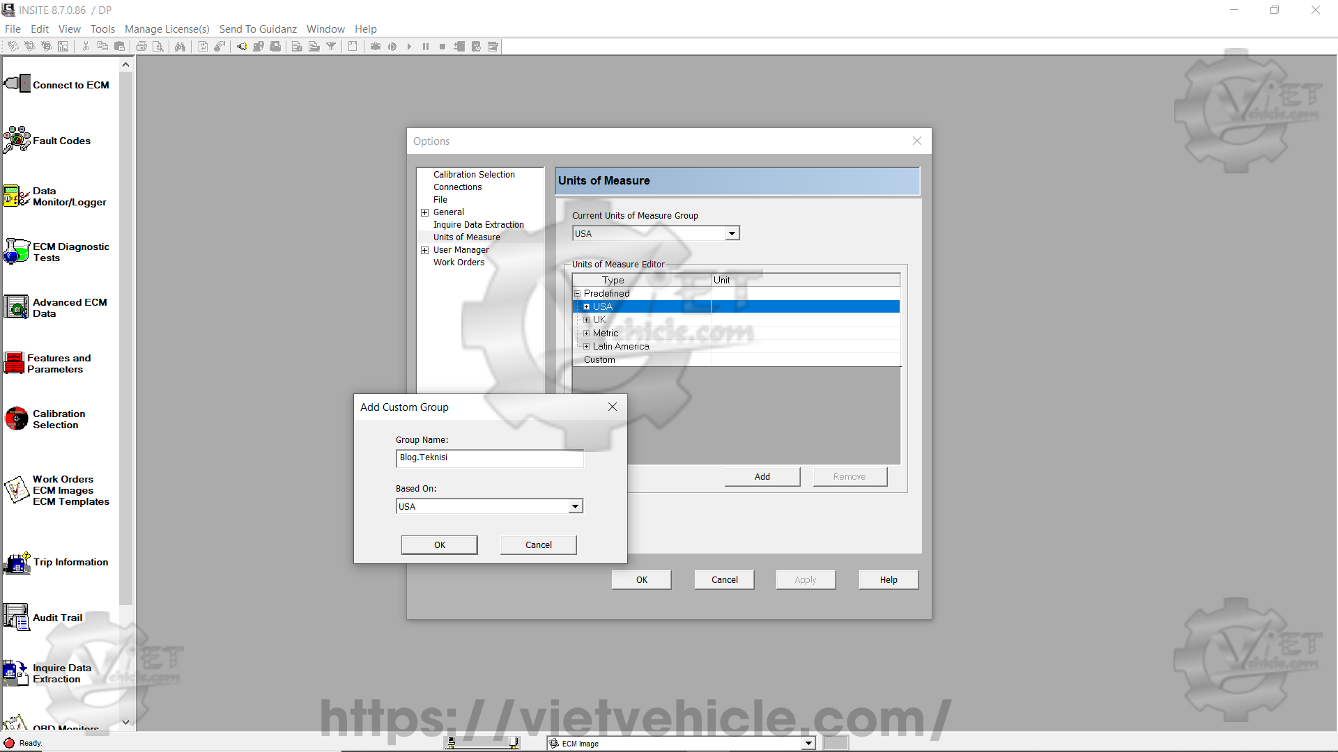 How to change Unit of Measure on Cummins Insite 4