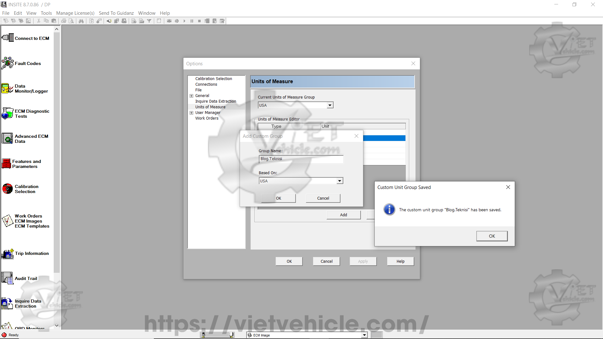 How to change Unit of Measure on Cummins Insite 5
