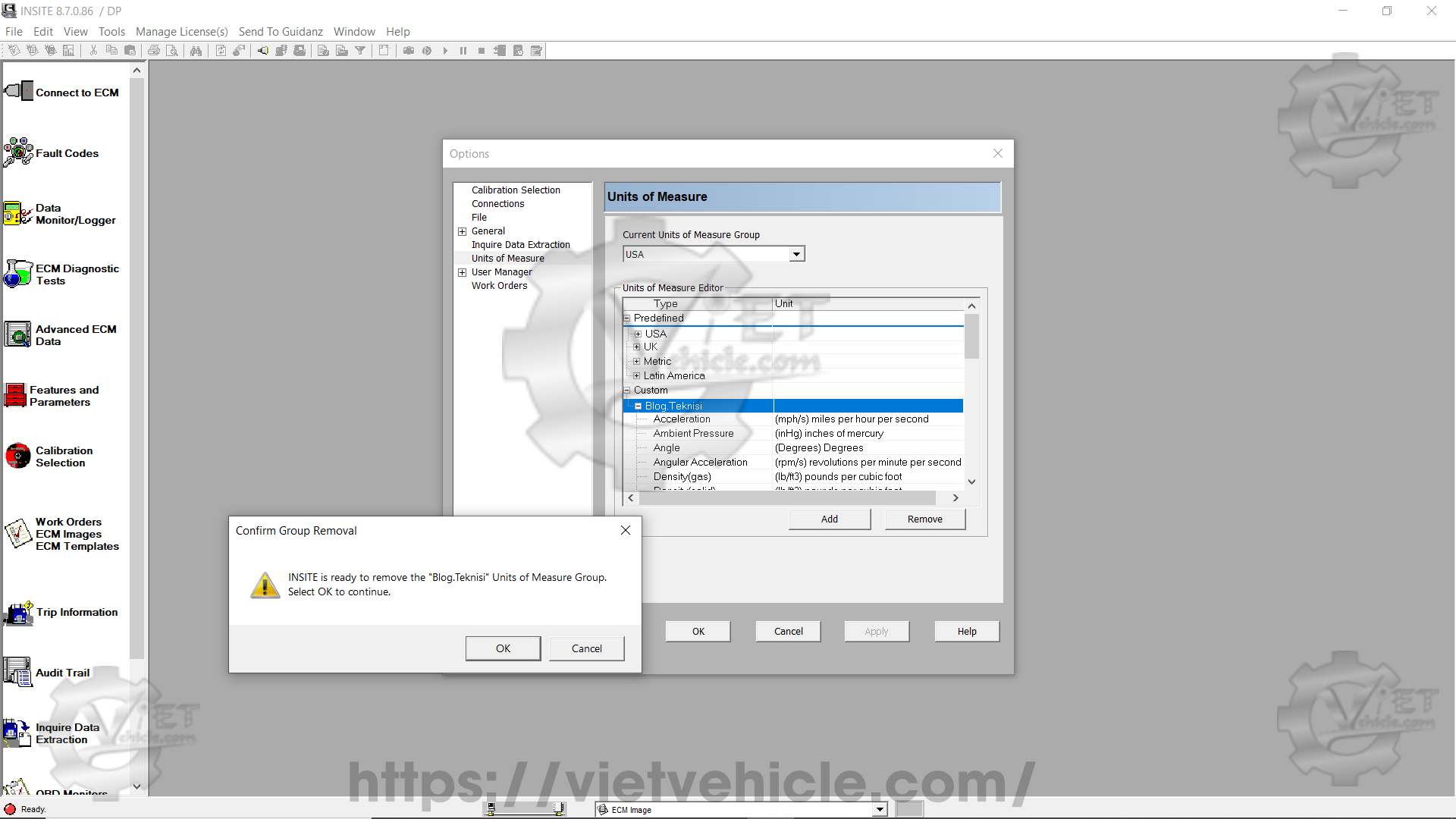 How to change Unit of Measure on Cummins Insite 7