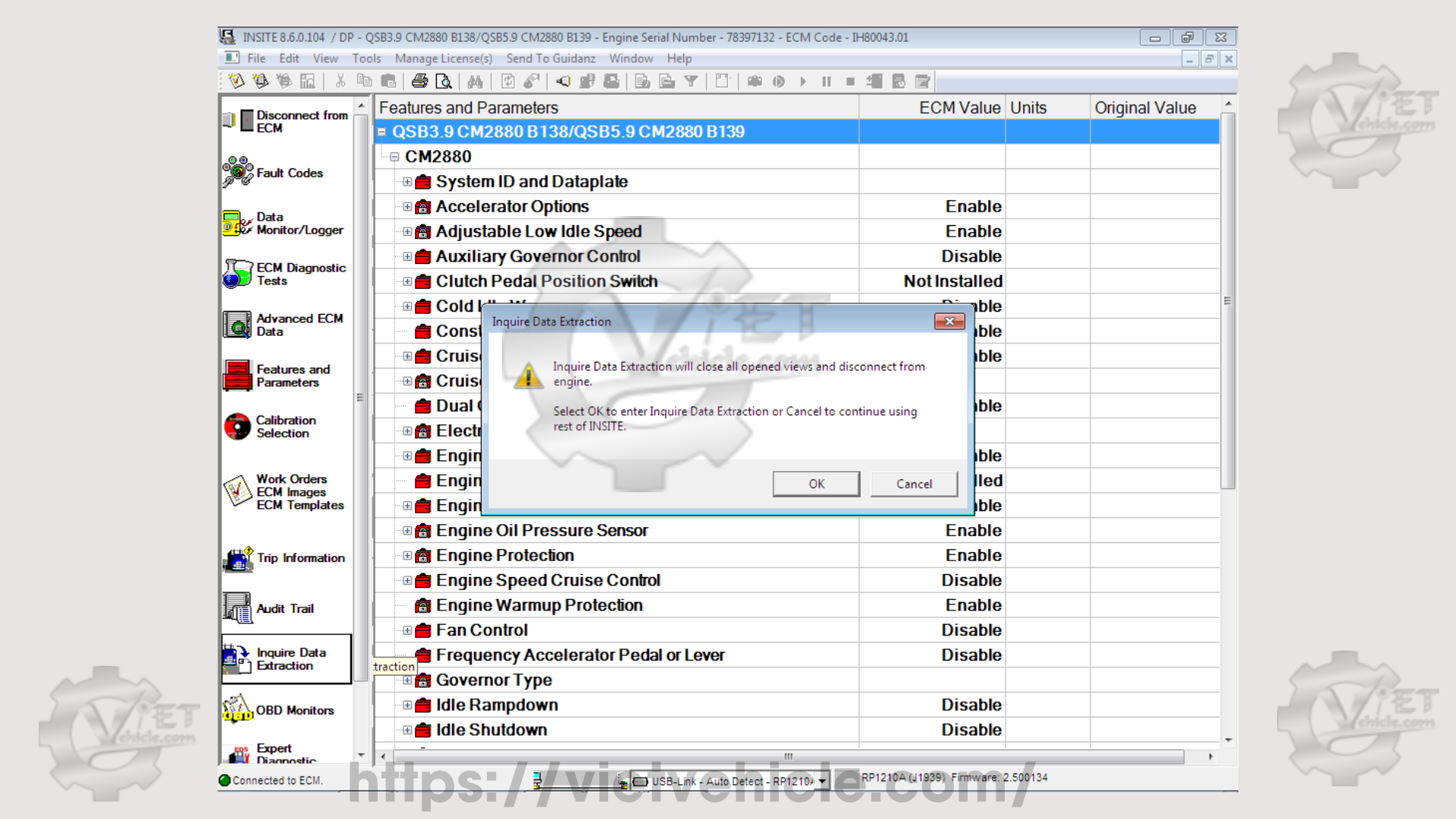 How to use Inquire Data Extraction function on Cummins Insite 2