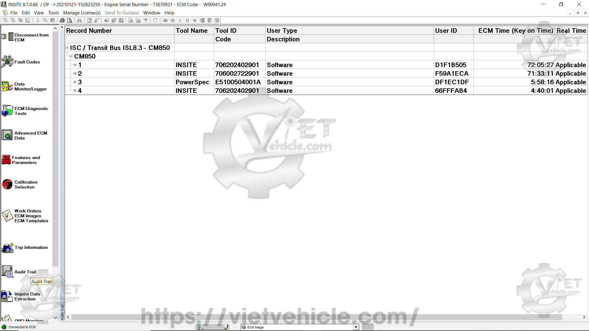 What is Audit Trail on Cummins Insite 1