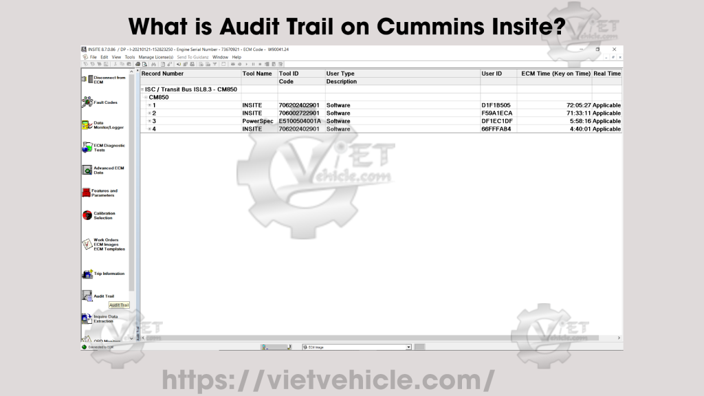 What is Audit Trail on Cummins Insite avatar