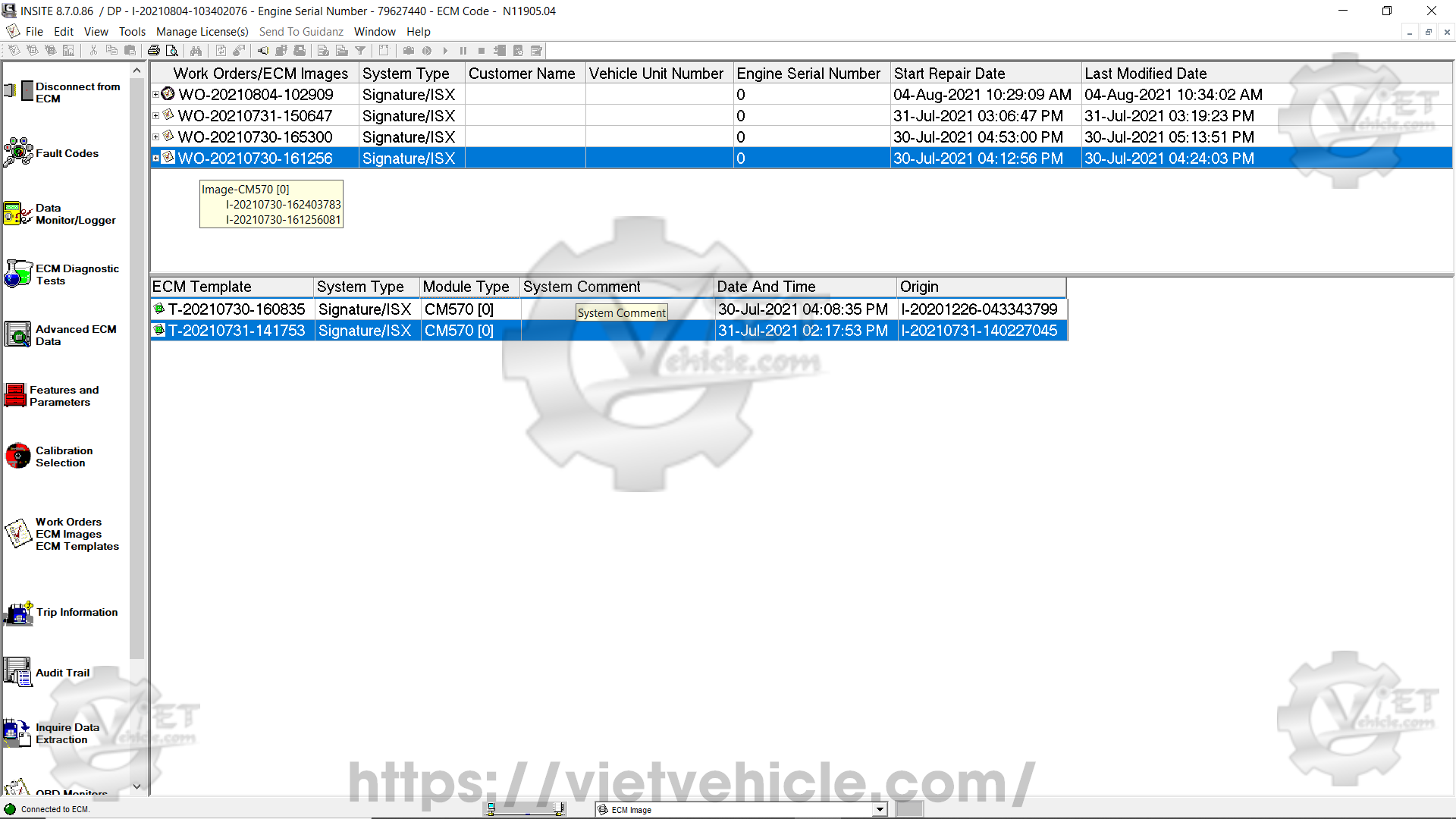 What is ECM Image on Cummins Insite 1