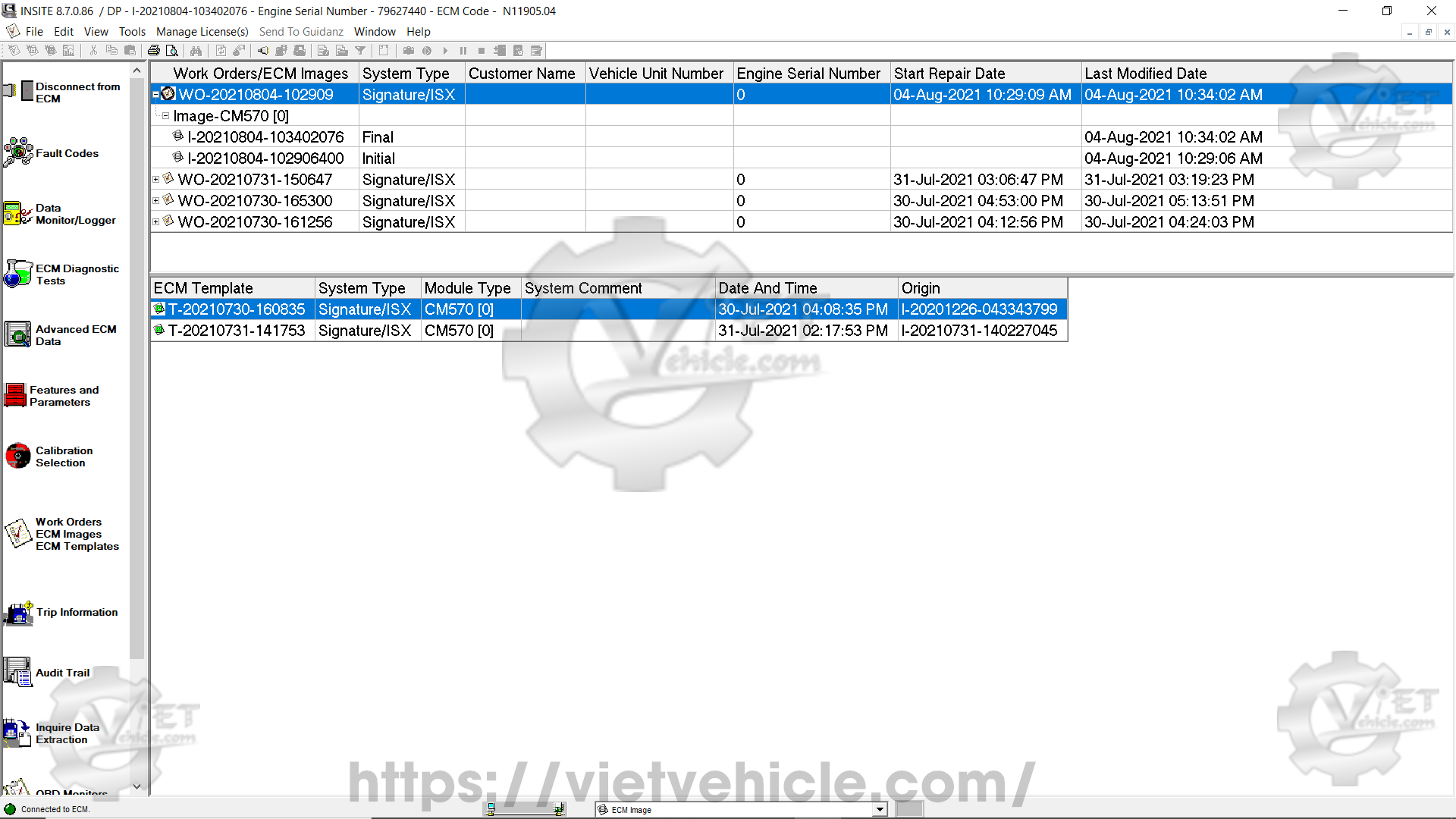 What is ECM Image on Cummins Insite 2
