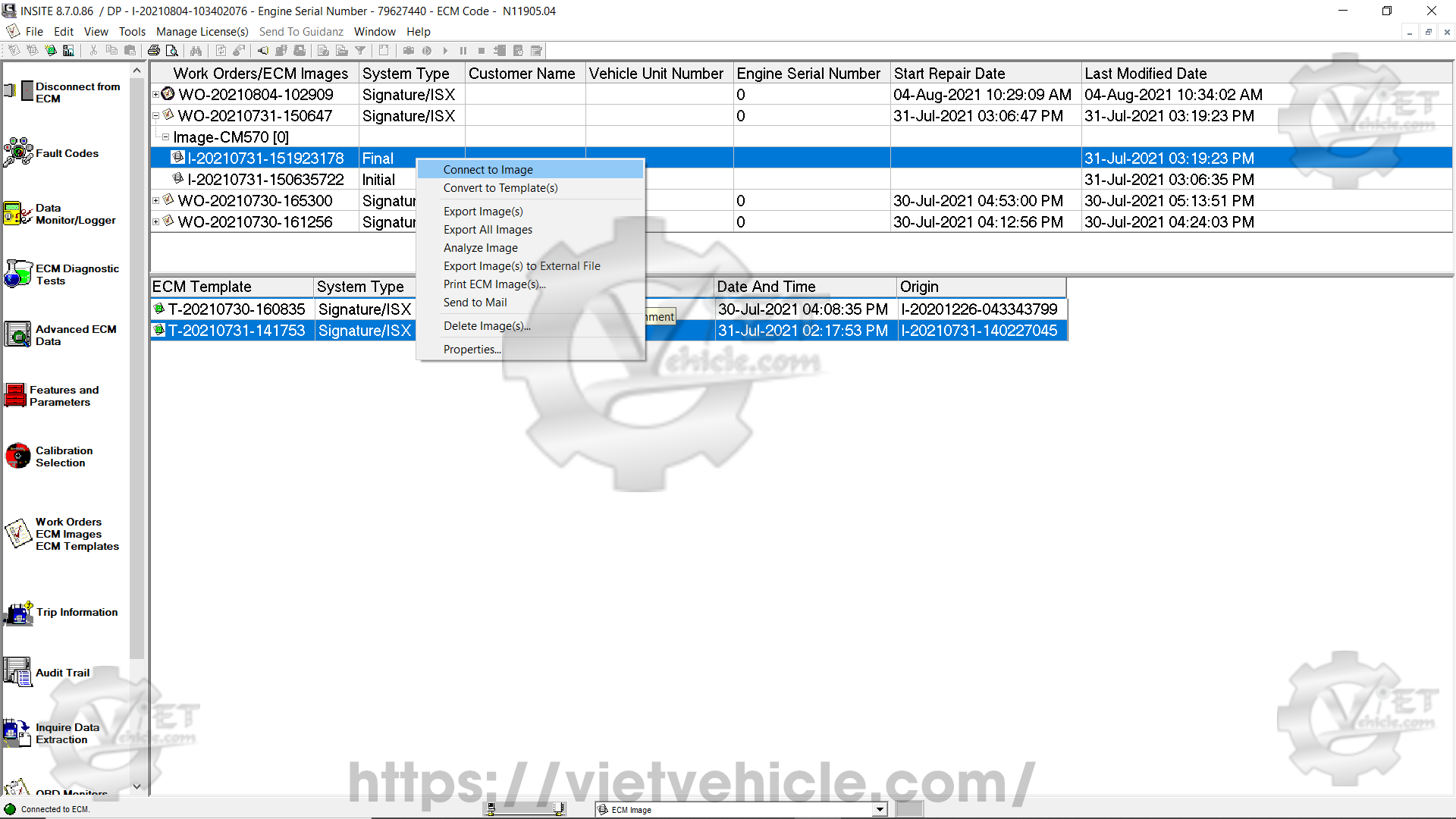 What is ECM Image on Cummins Insite 3