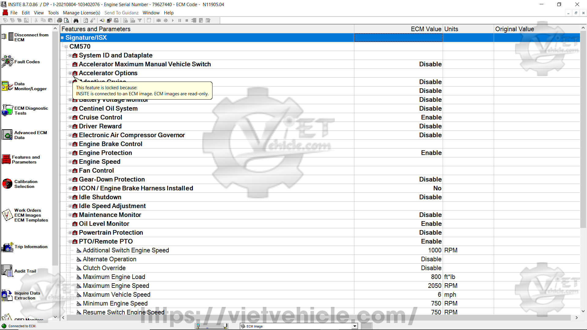 What is ECM Image on Cummins Insite 5