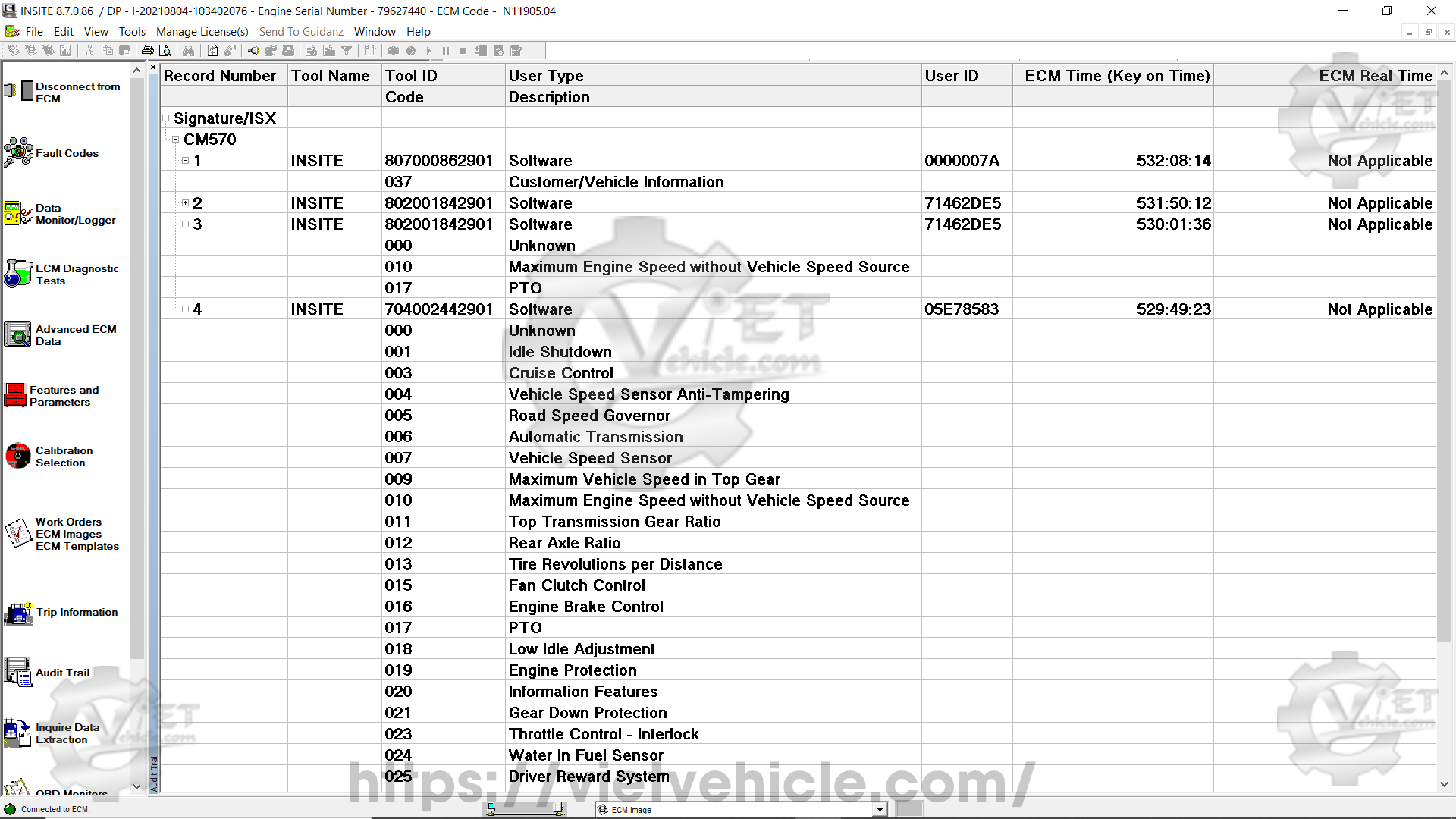What is ECM Image on Cummins Insite 9