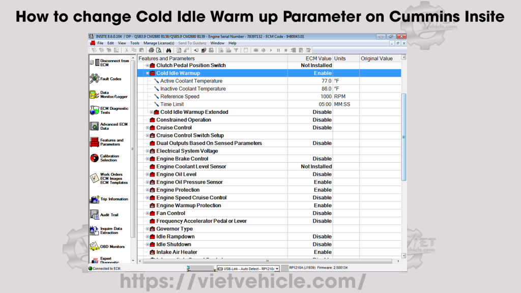 How to change Cold Idle Warm up Parameter on Cummins Insite avatar
