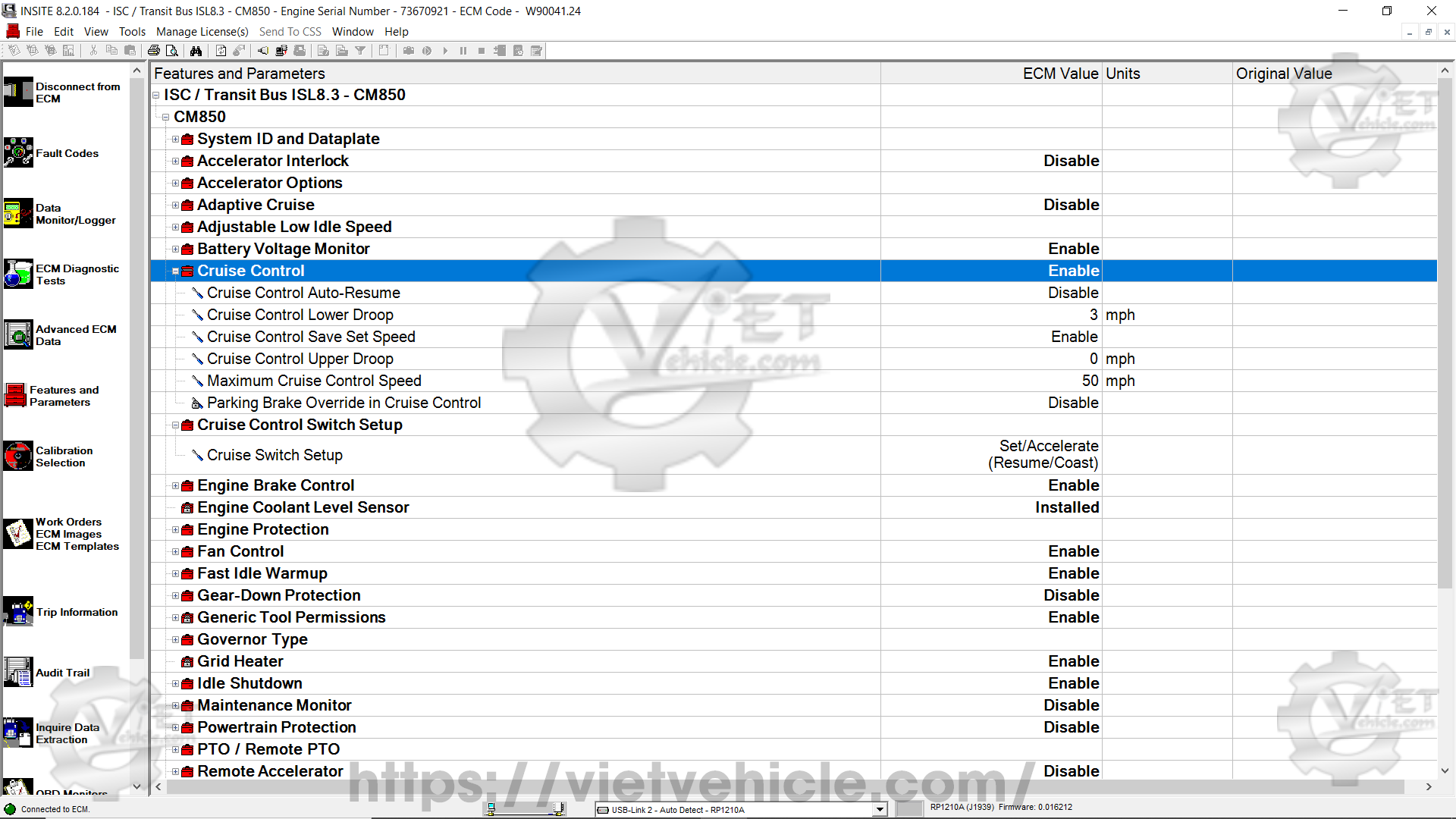 How to change Cruise Control parameter on Cummins Insite 2