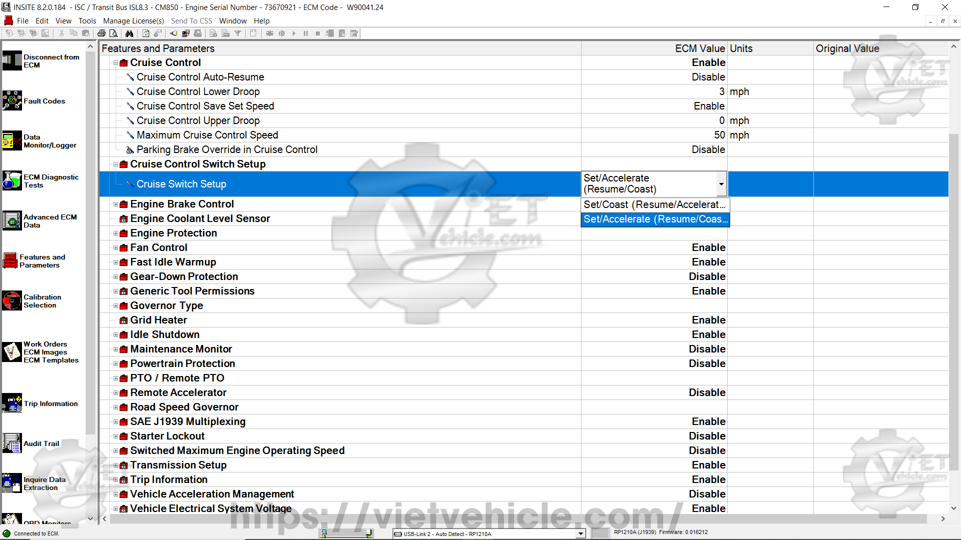 How to change Cruise Control parameter on Cummins Insite 3