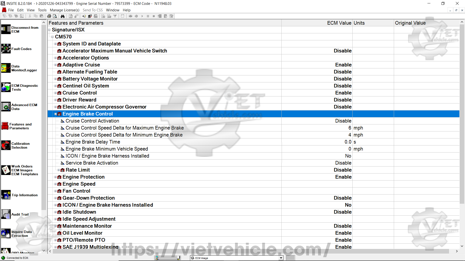 How to change Cruise Control parameter on Cummins Insite 6