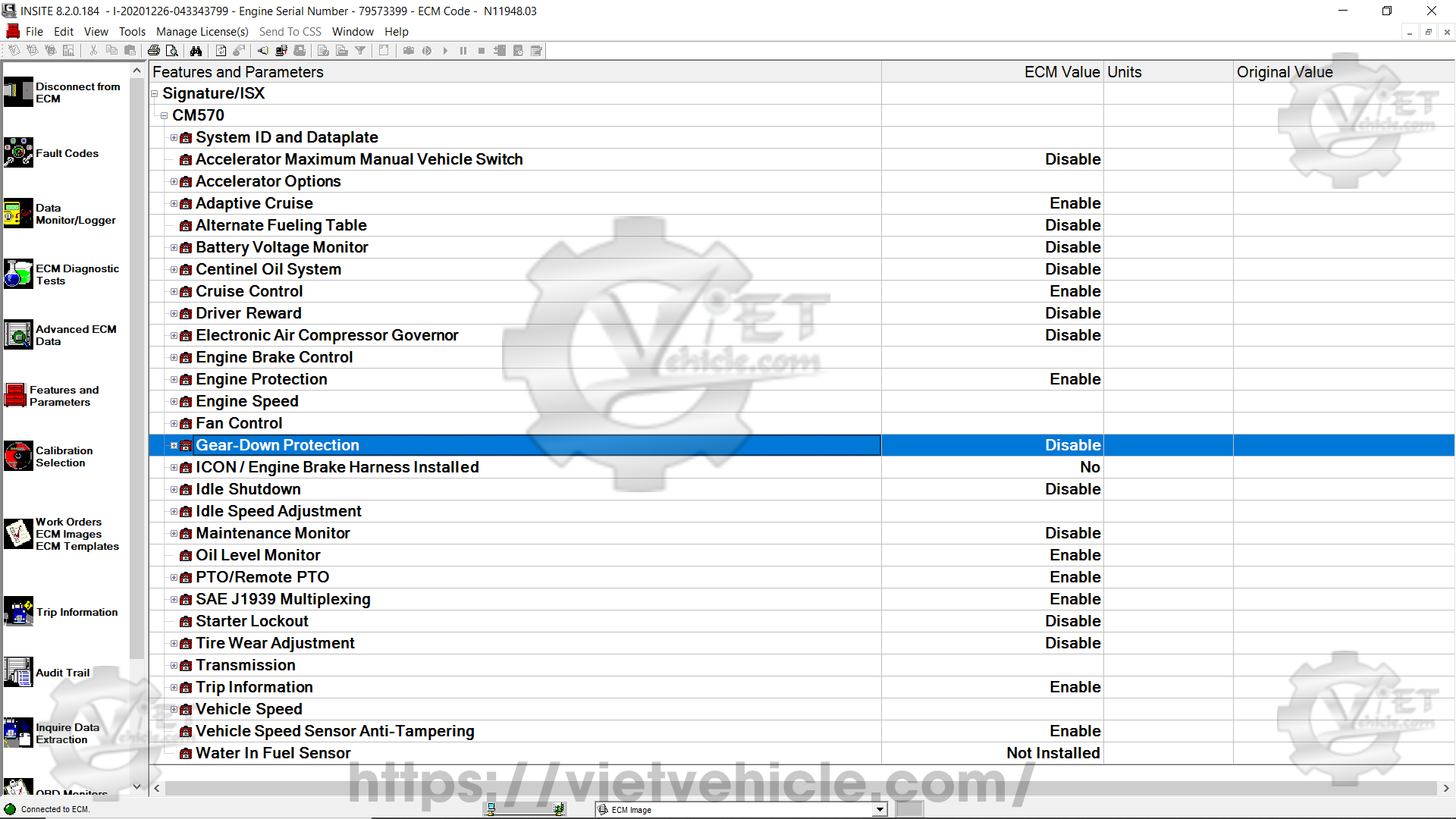 How to change Cruise Control parameter on Cummins Insite 7