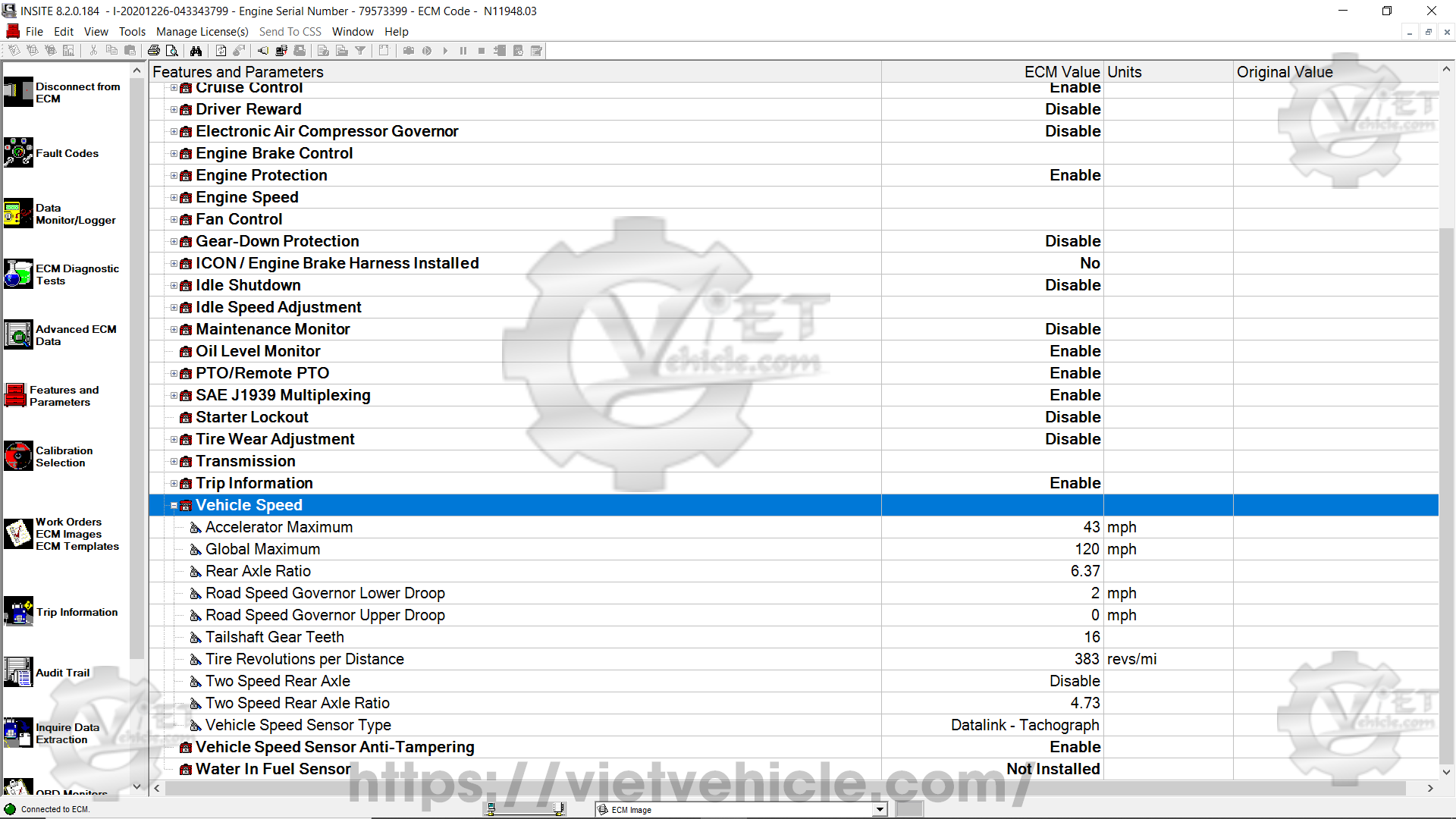 How to change Cruise Control parameter on Cummins Insite 8