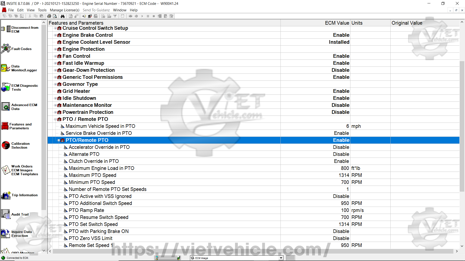 How to change Cruise Control parameter on Cummins Insite 9