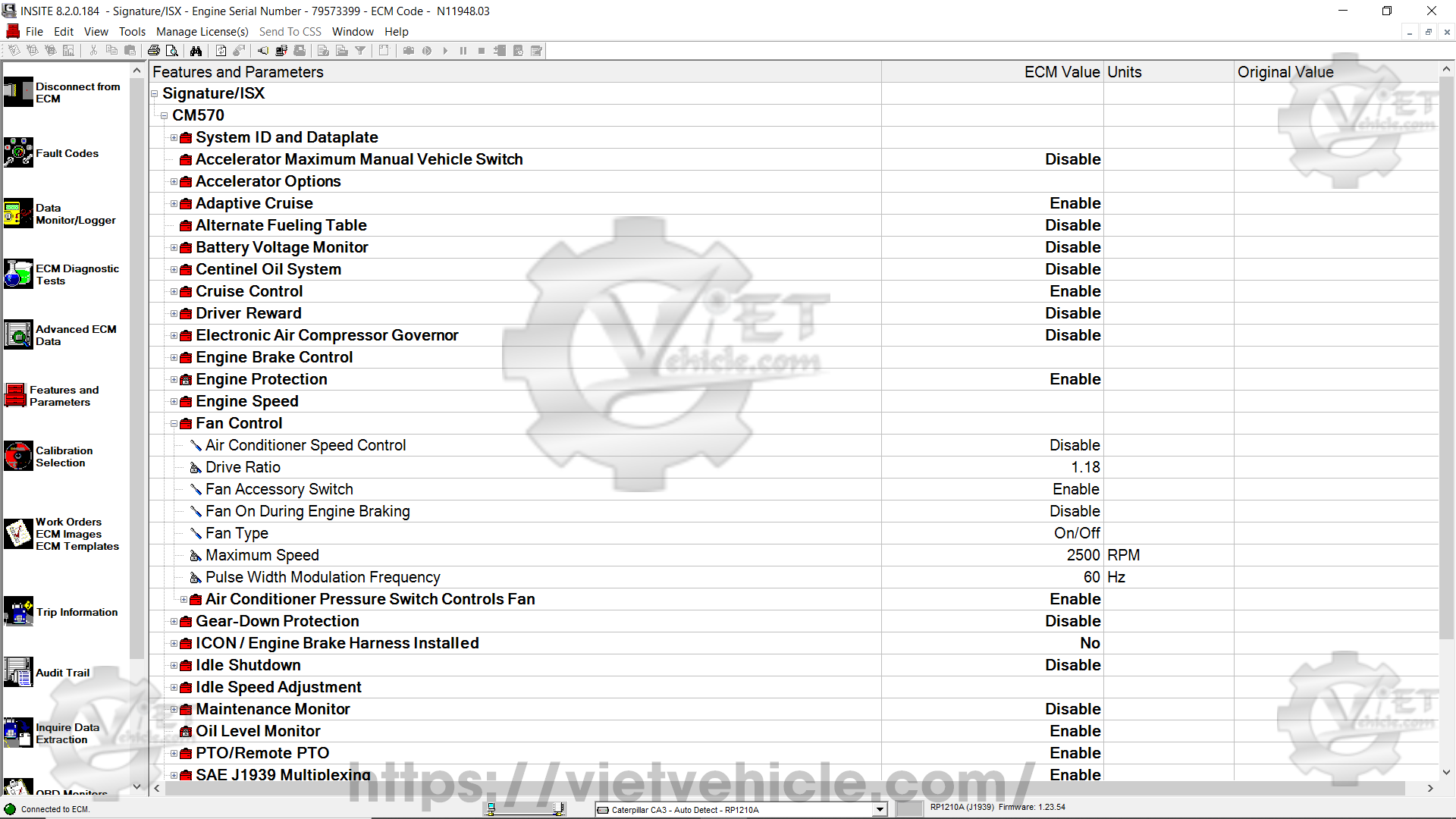 How to change Fan Control Parameter on Cummins Insite 1