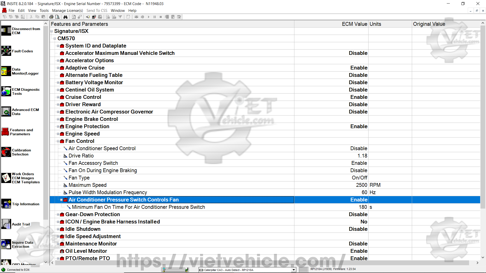 How to change Fan Control Parameter on Cummins Insite 2