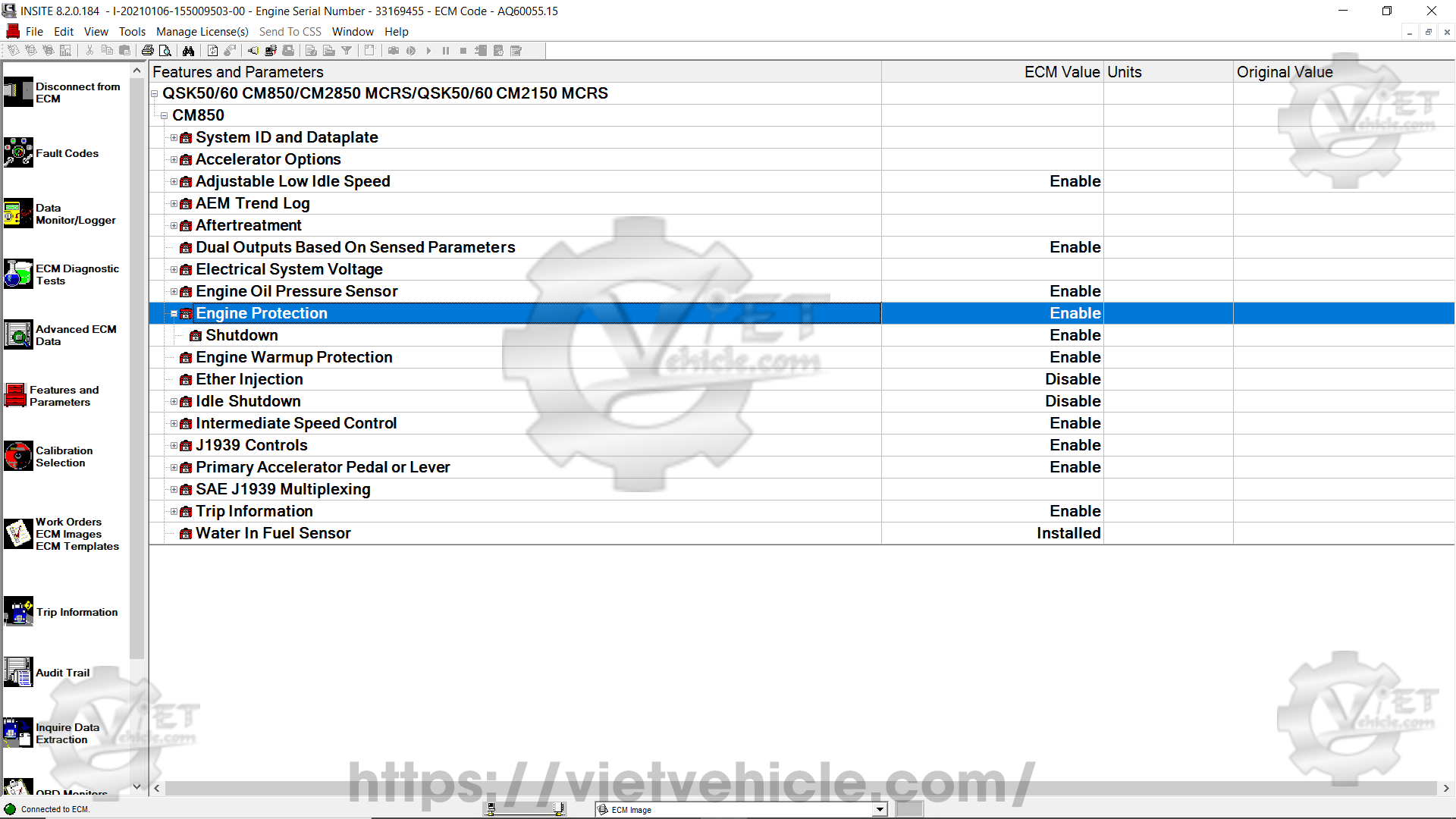 How to change Engine Protection parameter on Cummins Insite 1