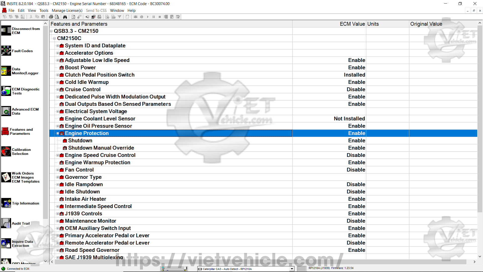 How to change Engine Protection parameter on Cummins Insite 2