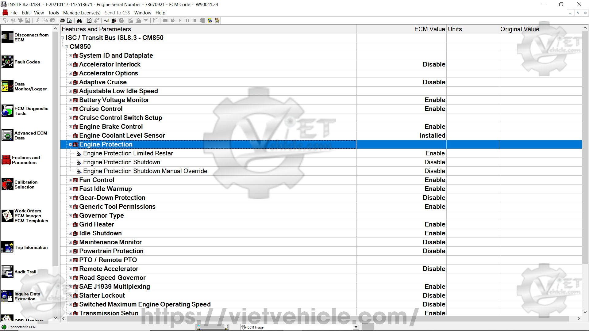 How to change Engine Protection parameter on Cummins Insite 4