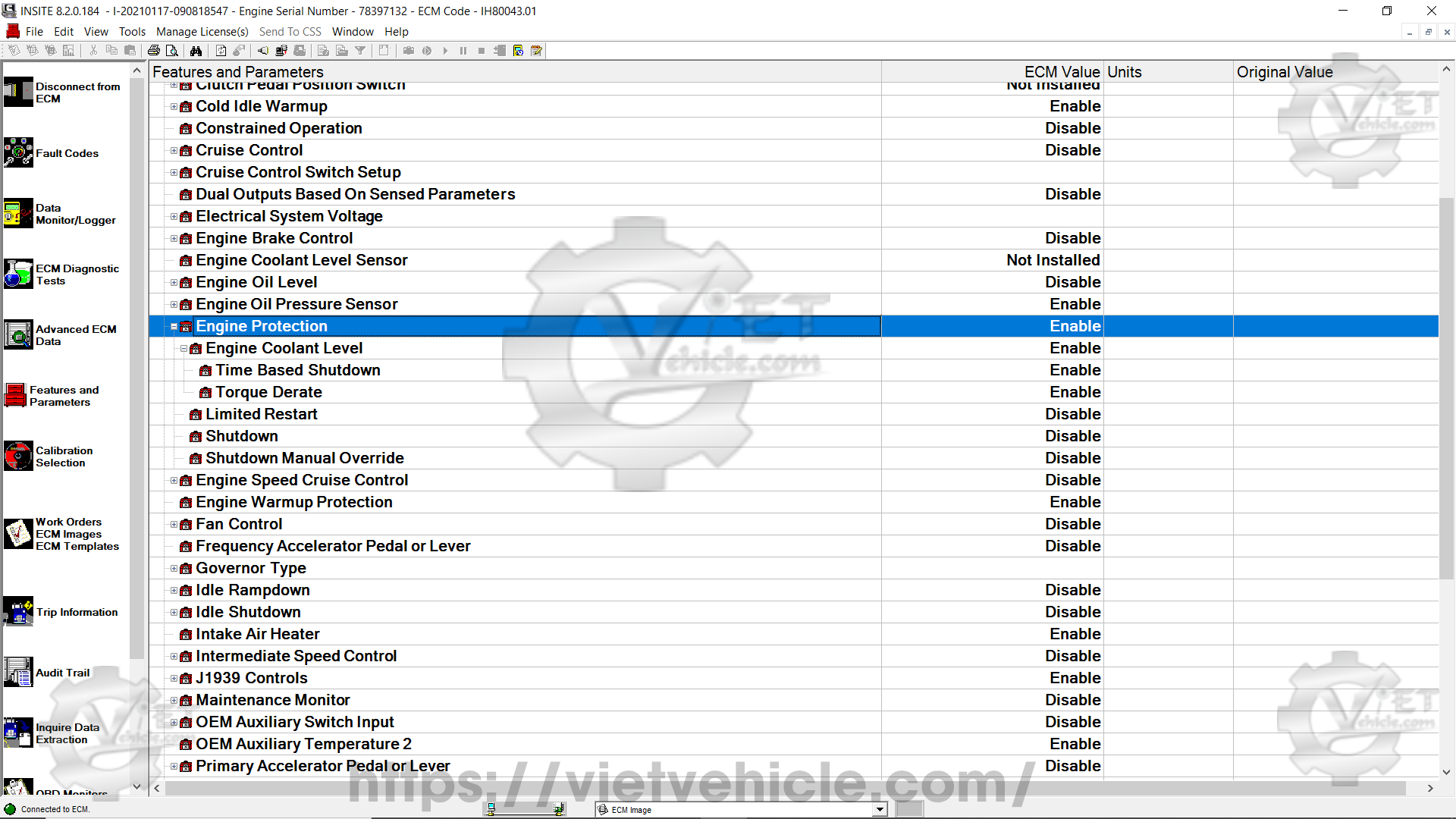 How to change Engine Protection parameter on Cummins Insite 5