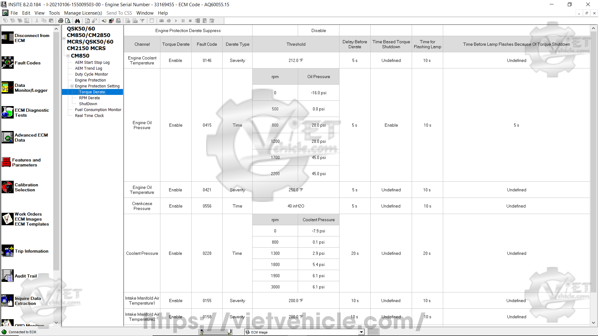 How to change Engine Protection parameter on Cummins Insite 6