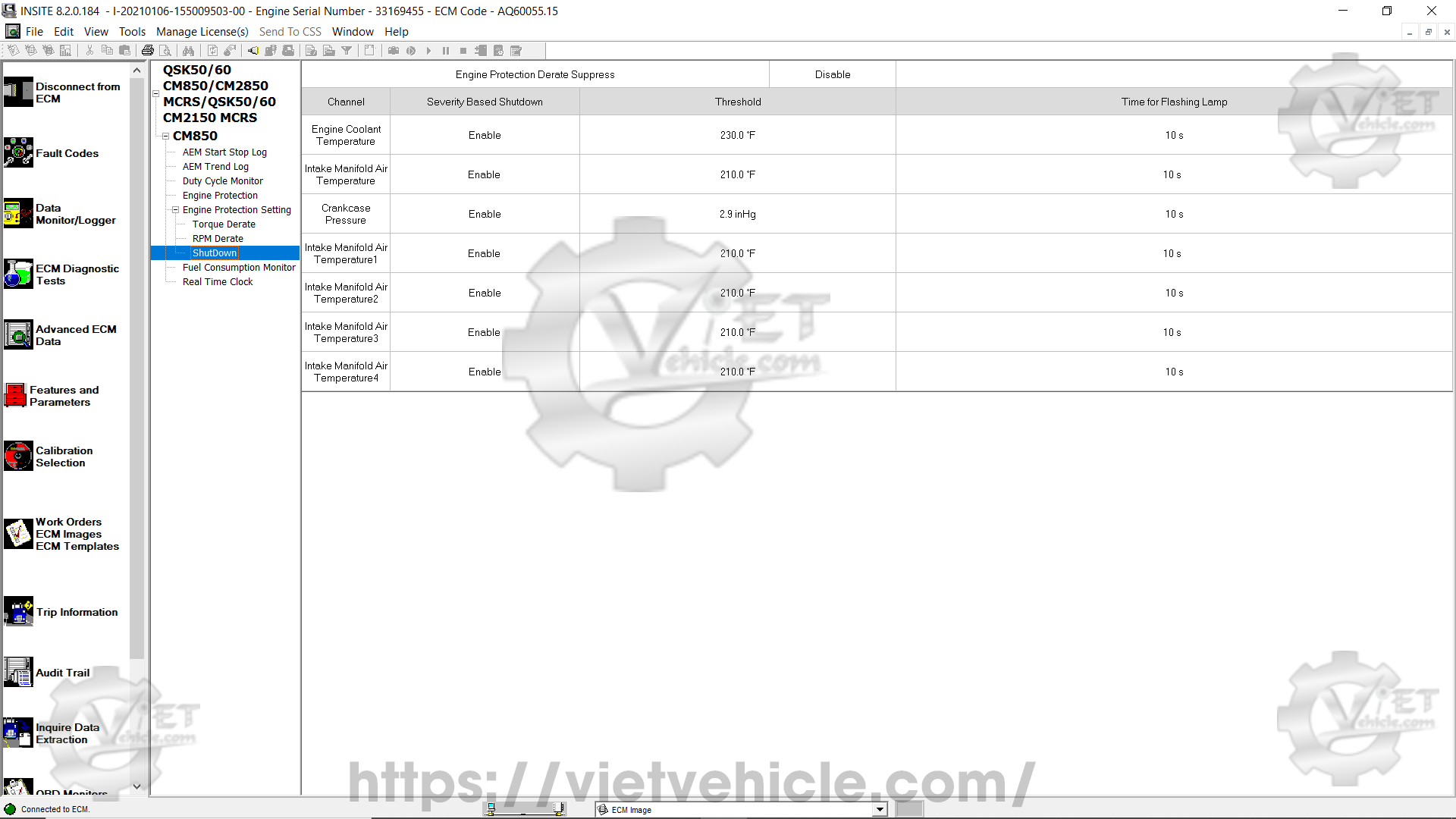 How to change Engine Protection parameter on Cummins Insite 8