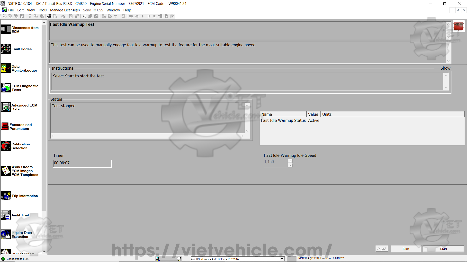 How to change Fast Idle Warmup parameter on Cummins Insite 10