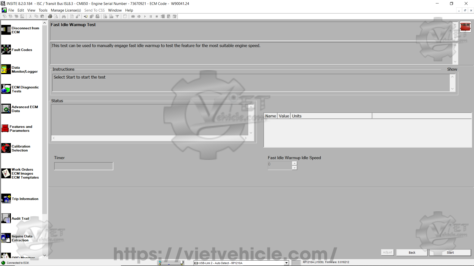How to change Fast Idle Warmup parameter on Cummins Insite 4