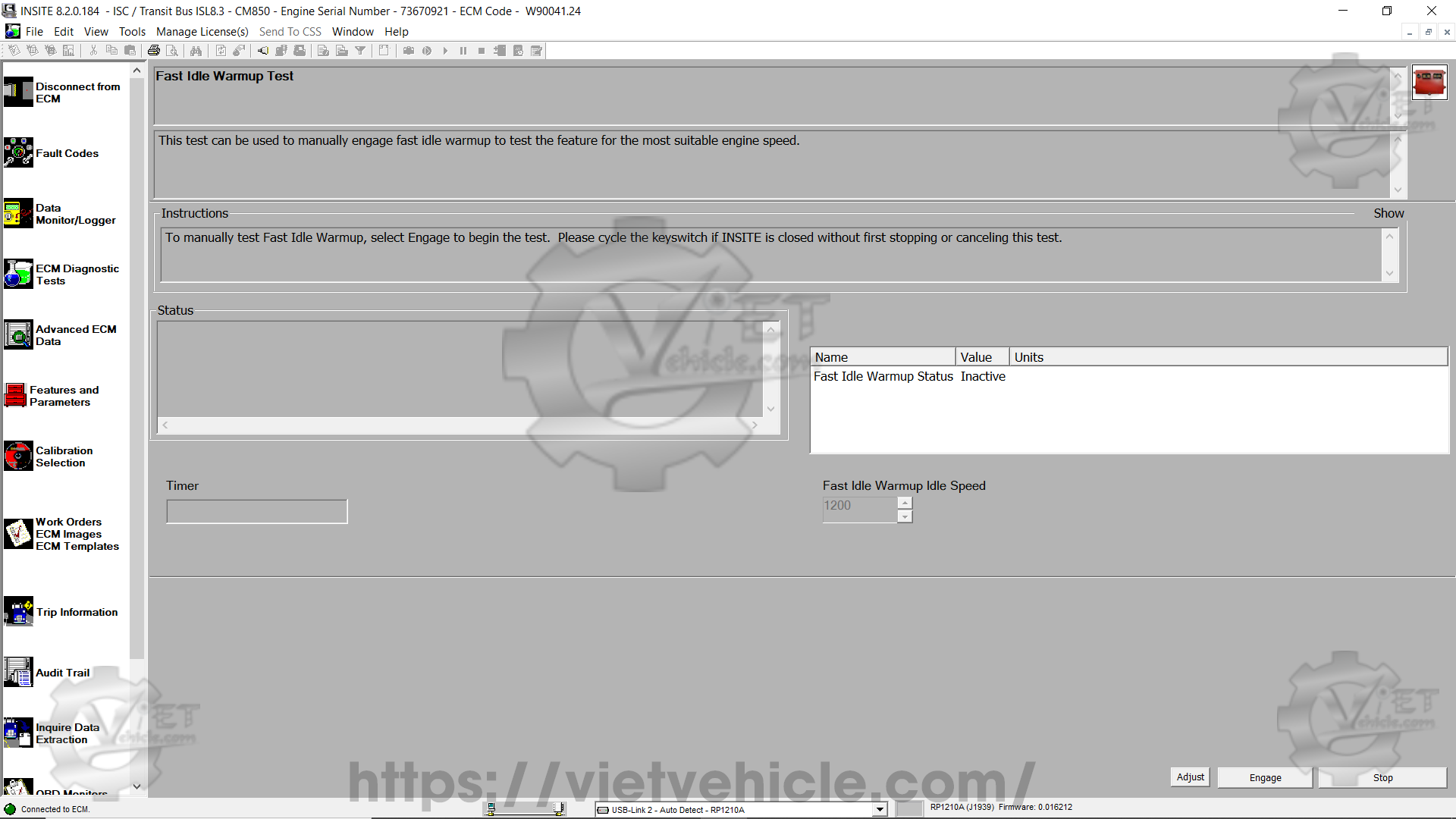 How to change Fast Idle Warmup parameter on Cummins Insite 5