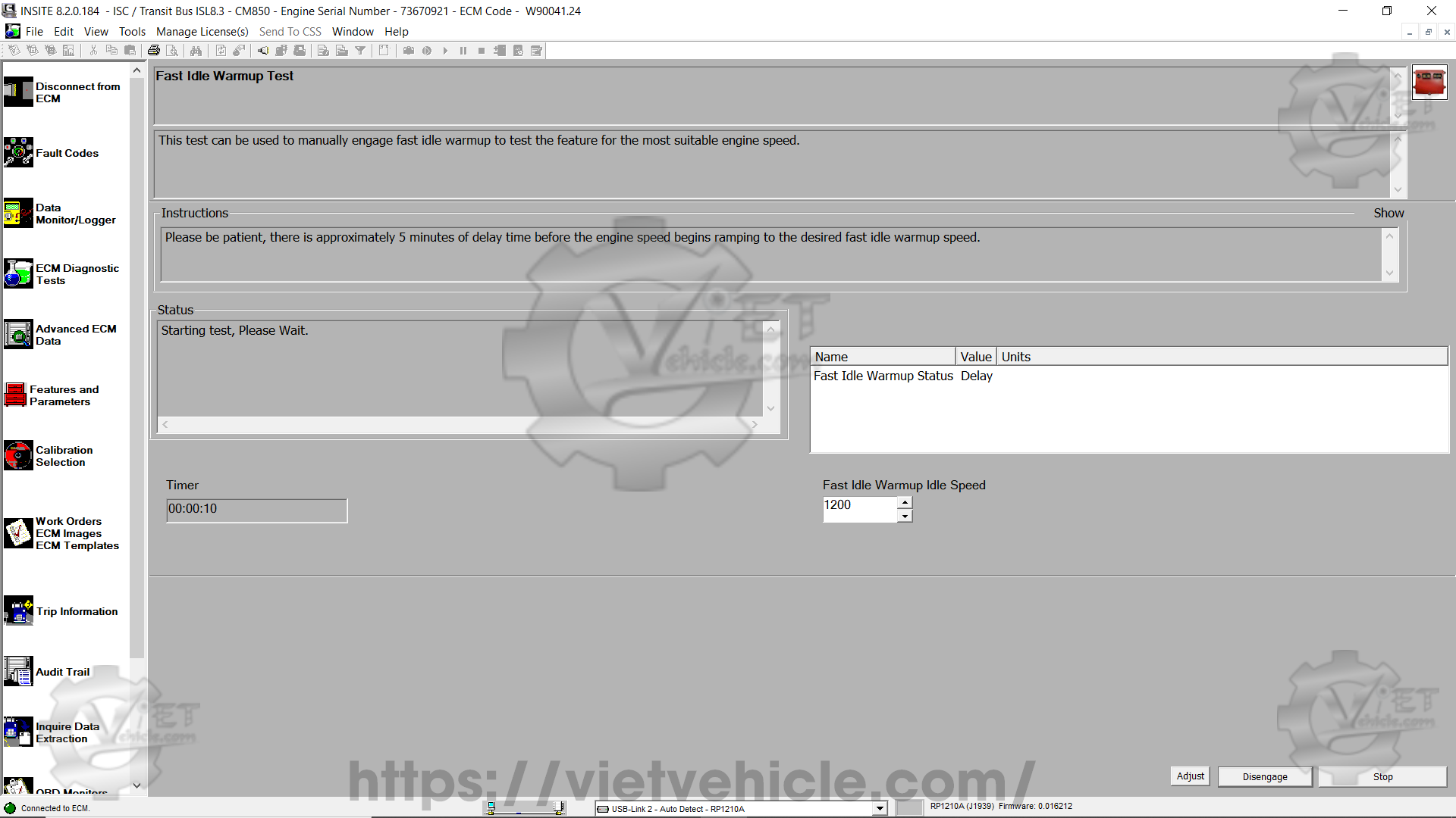 How to change Fast Idle Warmup parameter on Cummins Insite 6