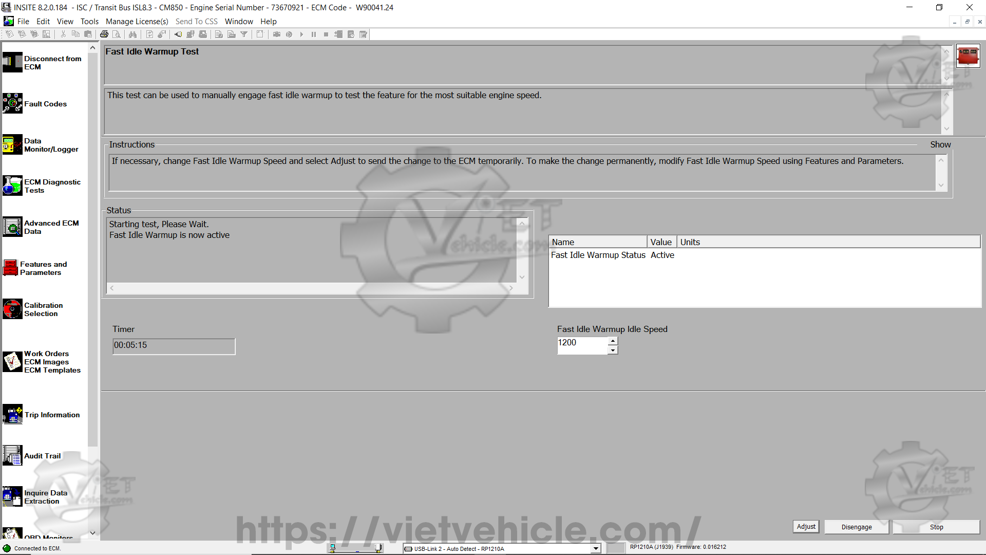 How to change Fast Idle Warmup parameter on Cummins Insite 8