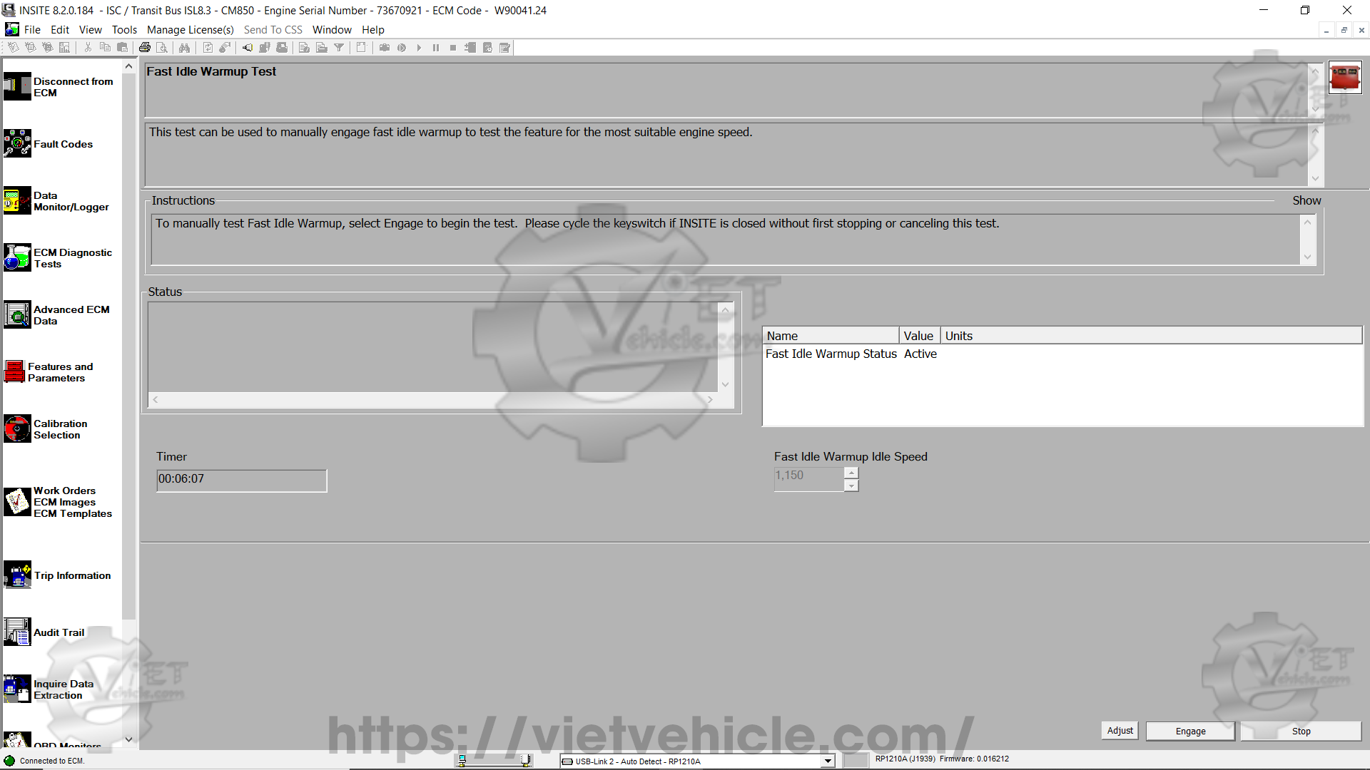 How to change Fast Idle Warmup parameter on Cummins Insite 9