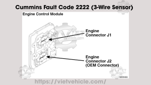 Cummins Fault Code 2222 (3-Wire Sensor), PID: P96, SPN 96 Fuel Level (Main Tank) Sensor Circuit - Voltage Above Normal or Shorted to High Source 1 Cummins Fault Code 2222 3 Wire Sensor